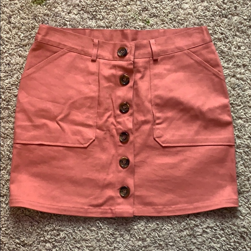 nude pink button down skirt